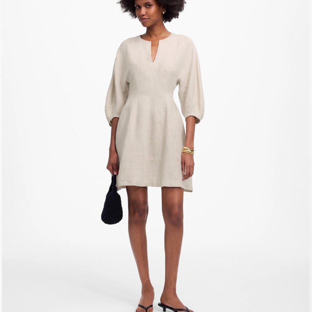 NWT Madewell Splitneck Mini Dress in 100% Linen Oat Sz 4